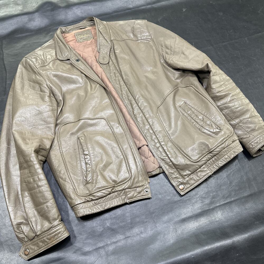 Echt Leder Leather Motorcycle Jacket Grey Brown Map Bomber Lining Men’s Medium